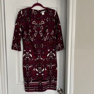 Laundry by Design Maroon and White Long Sleeve Dress
